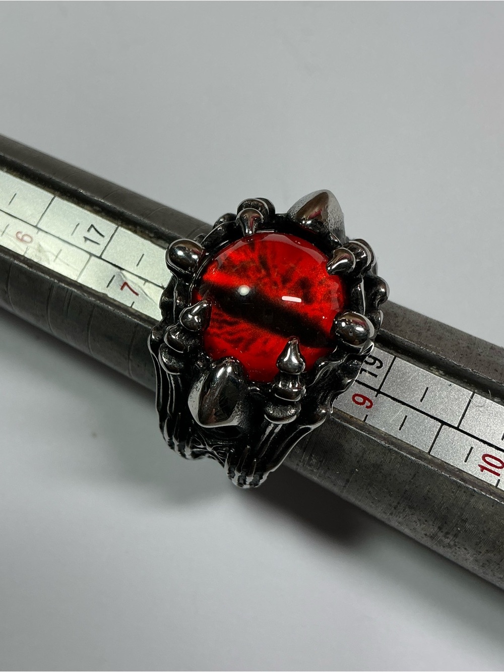 Red Dragon Eye Stainless Steel Ring. Size 8